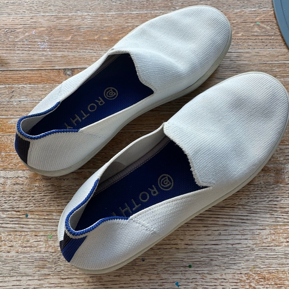 Rothy's Ivory and Navy Slip-On Shoes
